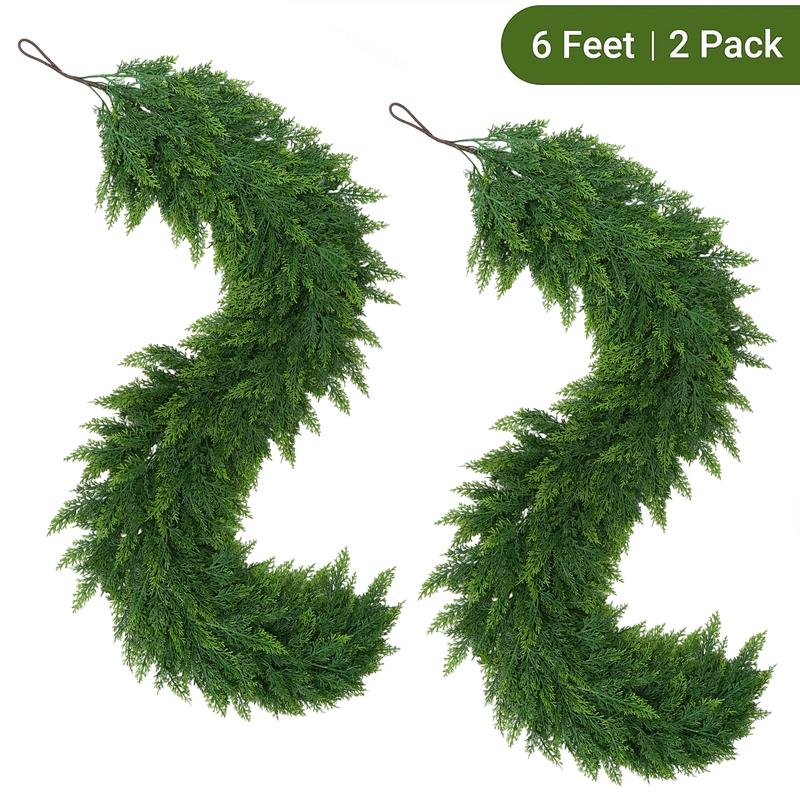 💥6 FT Artificial Cedar Garlands – Real Touch Winter Greenery