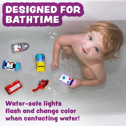 💥Exclusive Offer🚒 Emergency Cars Light-Up Bath Toys – 6 Pack
