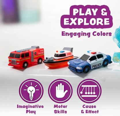 💥Exclusive Offer🚒 Emergency Cars Light-Up Bath Toys – 6 Pack