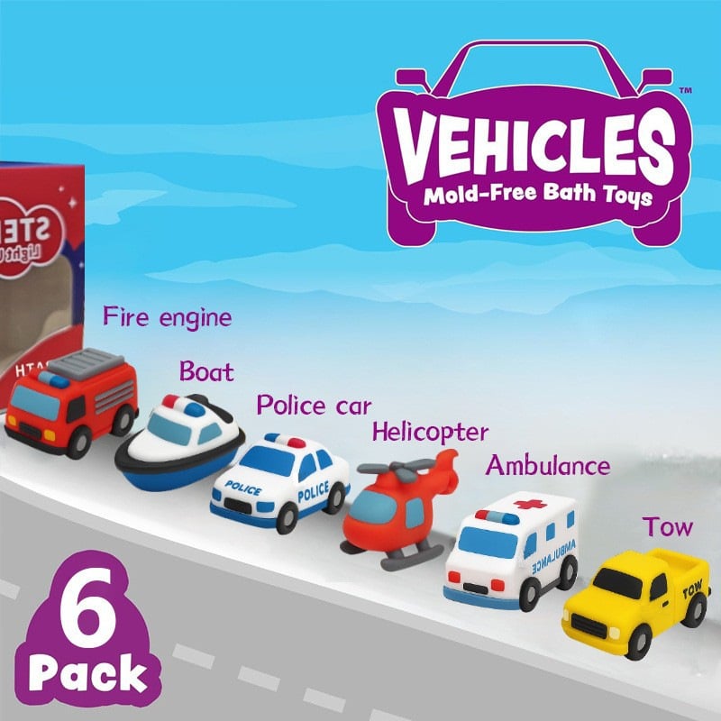 💥Exclusive Offer🚒 Emergency Cars Light-Up Bath Toys – 6 Pack