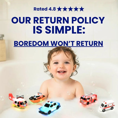 💥Exclusive Offer🚒 Emergency Cars Light-Up Bath Toys – 6 Pack