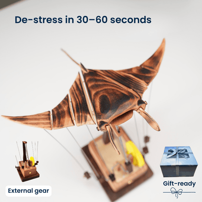 Handcrafted Wooden Manta Ray Automaton
