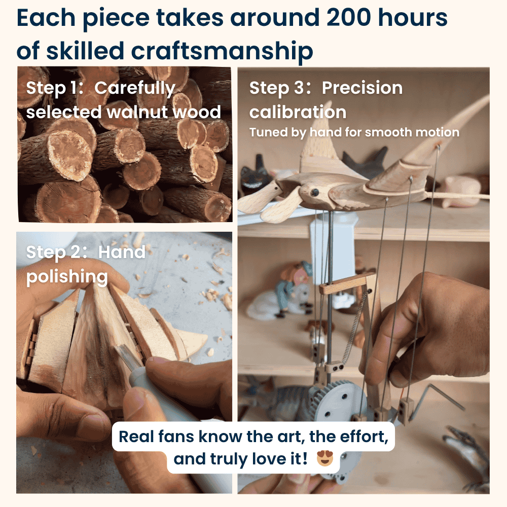 Handcrafted Wooden Manta Ray Automaton