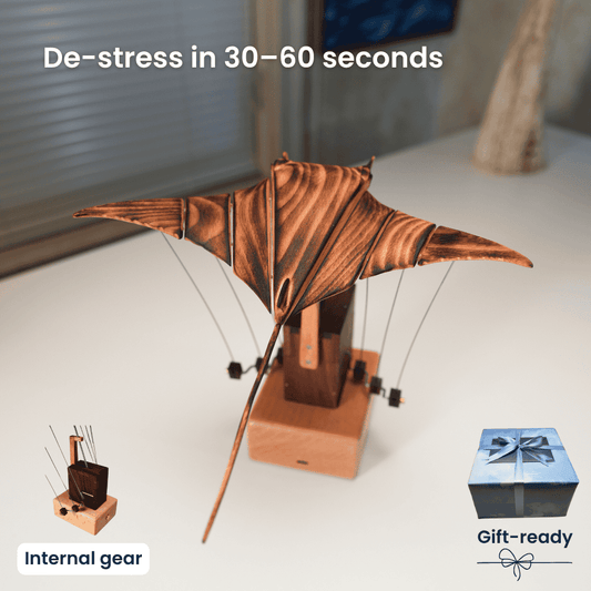 Handcrafted Wooden Manta Ray Automaton