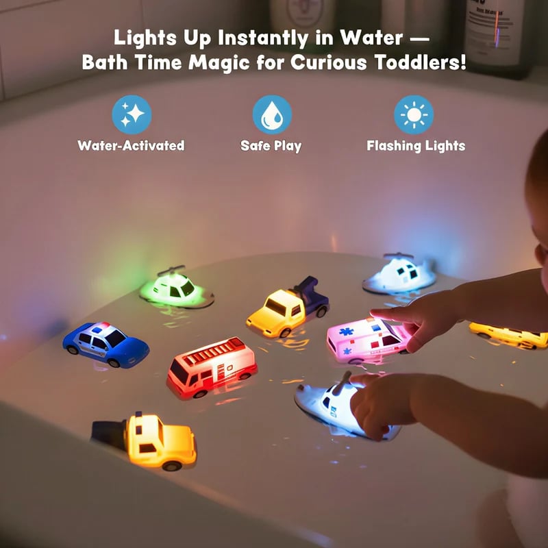 💥Exclusive Offer🚒 Emergency Cars Light-Up Bath Toys – 6 Pack