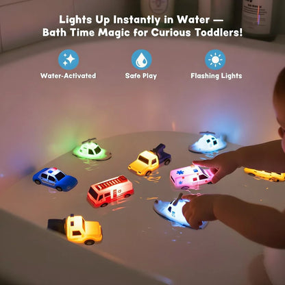 💥Exclusive Offer🚒 Emergency Cars Light-Up Bath Toys – 6 Pack