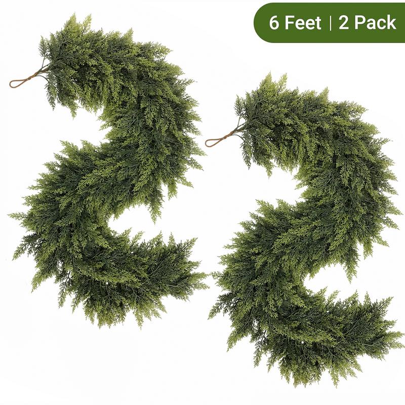 💥6 FT Artificial Cedar Garlands – Real Touch Winter Greenery
