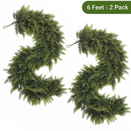 💥6 FT Artificial Cedar Garlands – Real Touch Winter Greenery