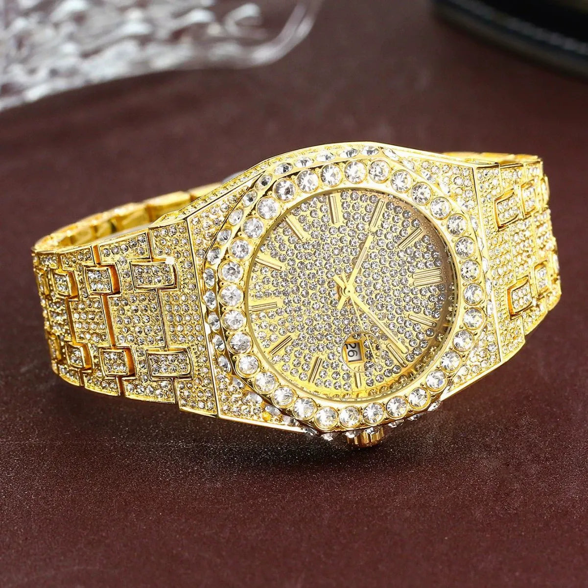 Luxury 18K White Gold Plated Full Diamond Quartz Watch