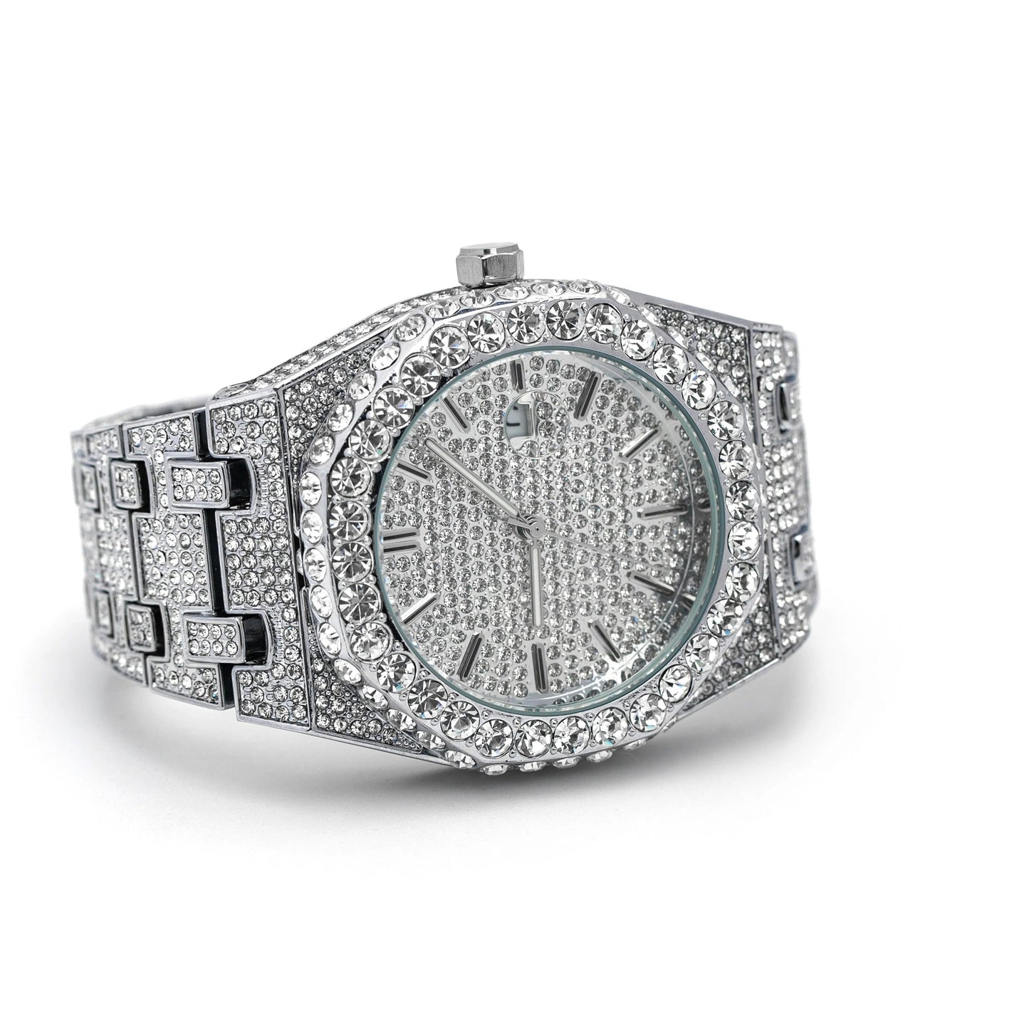 Luxury 18K White Gold Plated Full Diamond Quartz Watch