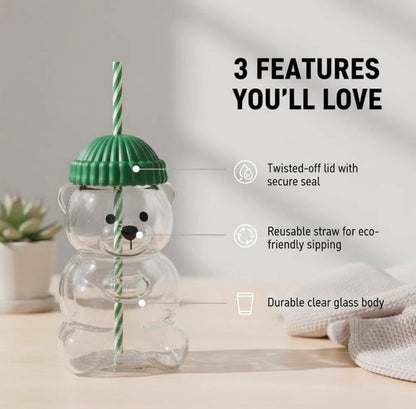 Bearista Glass Straw Cup 🐻✨