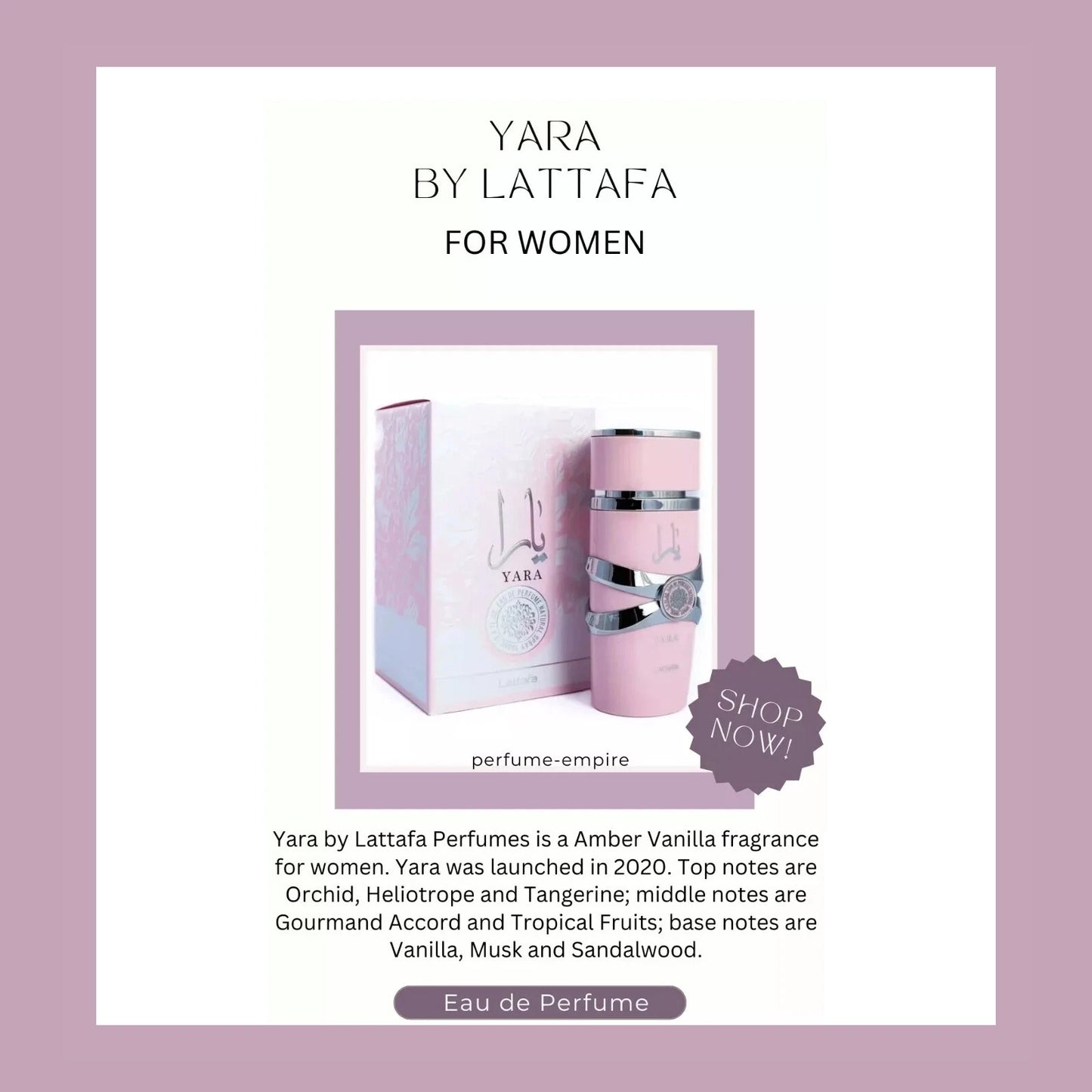 Yara by Lattafa perfume for women EDP 3.3 / 3.4 oz New in Box